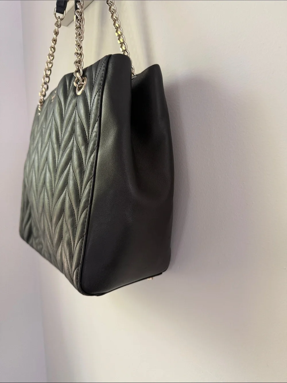 Kate Spade Black Cow Leather Quilted Tote Large Work Bag Laptop - Picture 4 of 13